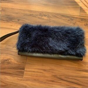 French connection faux fur large wristlet clutch
